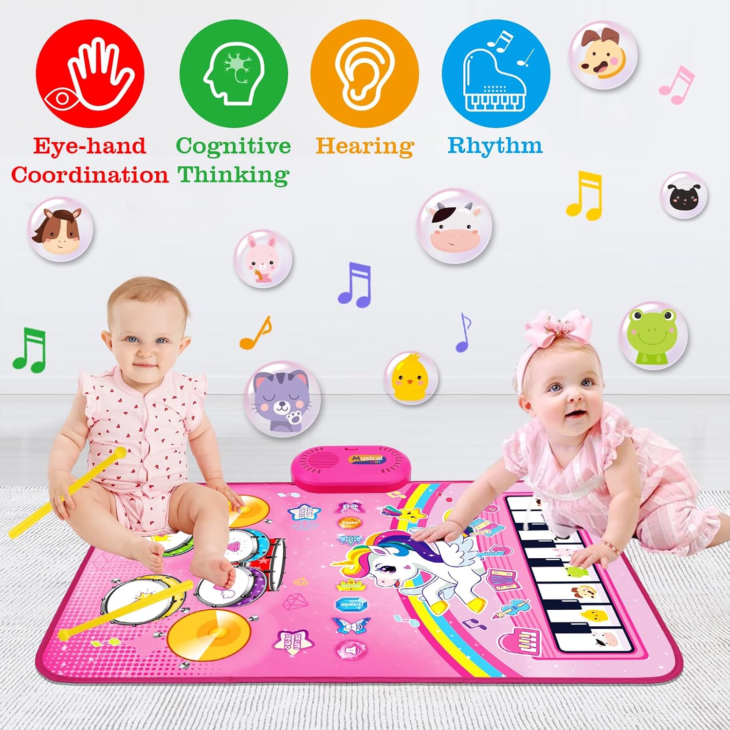 Toys for 1 Year Old Girl Gifts: 3 in 1 Baby Music Mat Toddler Toys Age 1-2 | Piano Drum Animal Touch Unicorn Toy