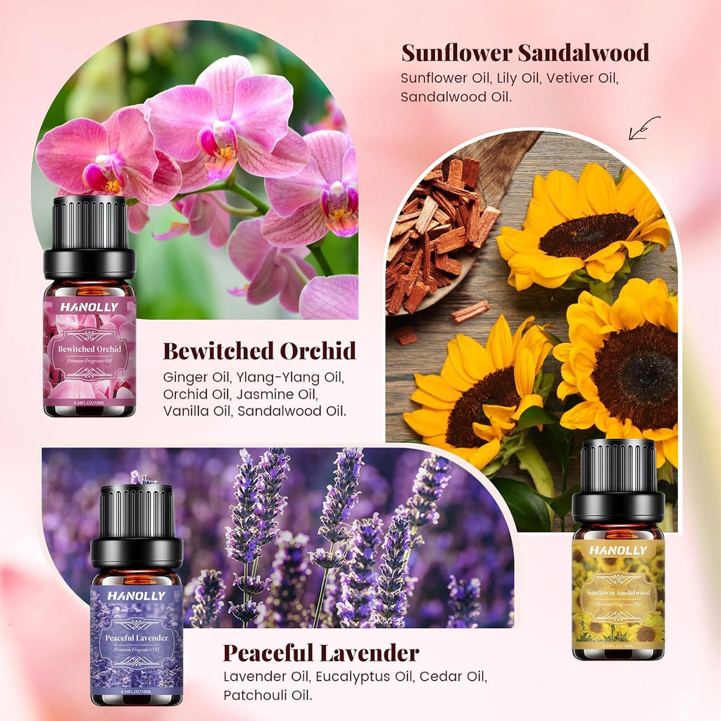 Floral Essential Oils Set - 6 Premium Fragrance Oil for Diffusers, Candle Making, Humidifier - Pink Peony, Wild Rose