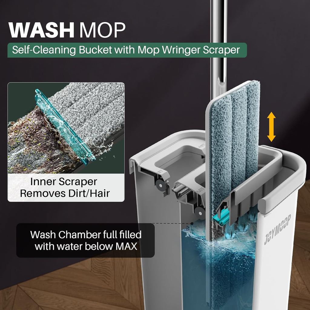 Mop and Bucket Set, Hands-Free Flat Floor Mop with 3 Washable Microfiber Pads, Wet and Dry Use, Ideal for Home and