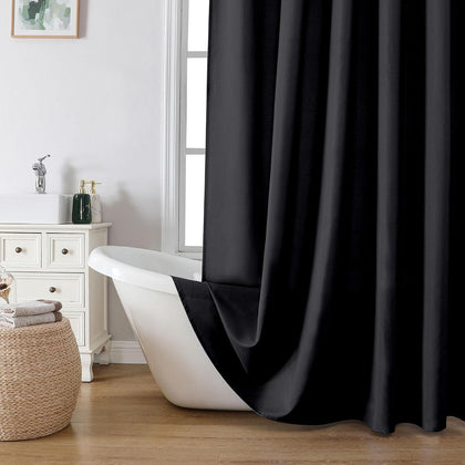 Zora Solid Black Shower Curtain for Bathroom, Fabric Shower Curtain- Soft Cloth & Hotel Spa Quality, Water Repellent