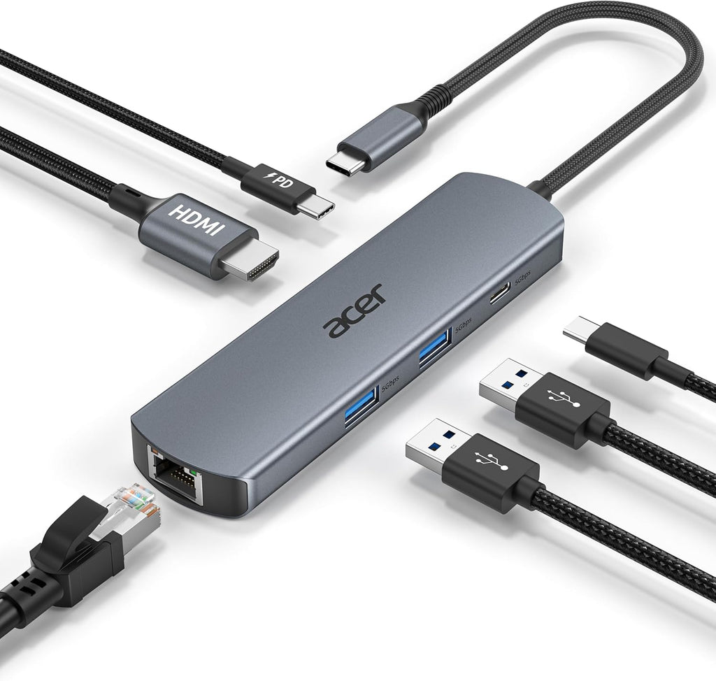 6 in 1 USB C Hub with Ethernet, 4K@60Hz USBC to HDMI Multiport Adapter, 100W PD Charging, USB A/USB C Data Ports USB