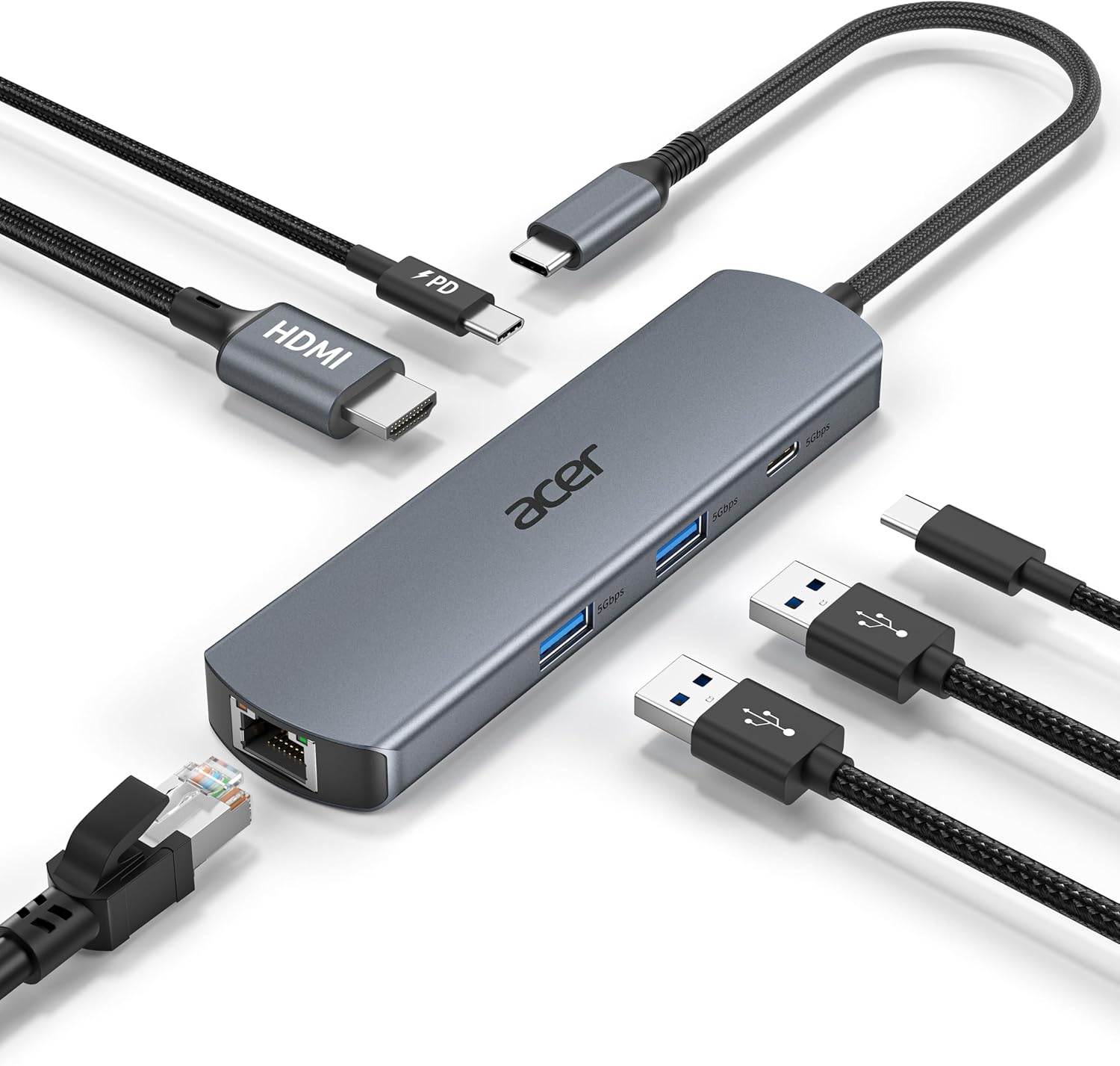 6 in 1 USB C Hub with Ethernet, 4K@60Hz USBC to HDMI Multiport Adapter, 100W PD Charging, USB A/USB C Data Ports USB