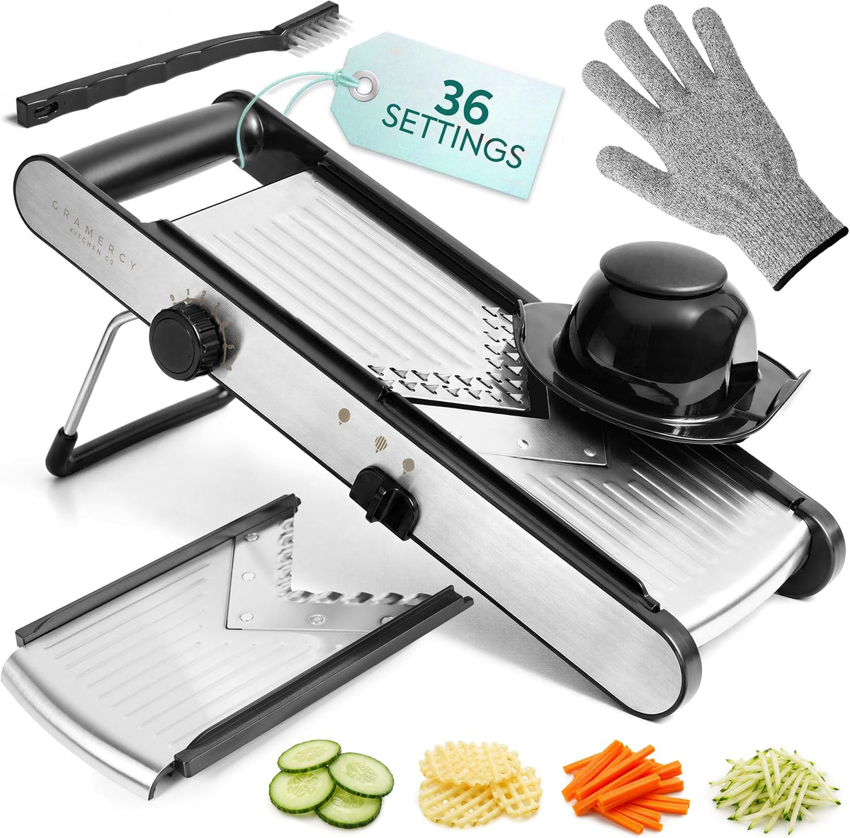 Gramercy Mandoline Slicer for Kitchen, Adjustable V-Blade, 36 Slice Options | Make Even Cuts with One Dial, 6