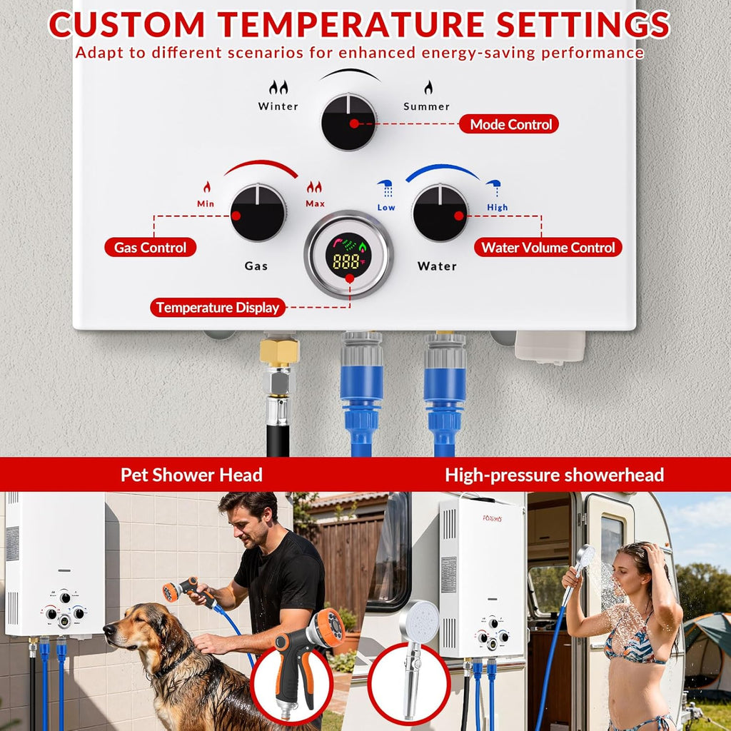 Tankless Water Heater Propane,2.64GPM 10L Outdoor Portable Water Heater,with 2 GPM Water Pump, Instant Propane Water