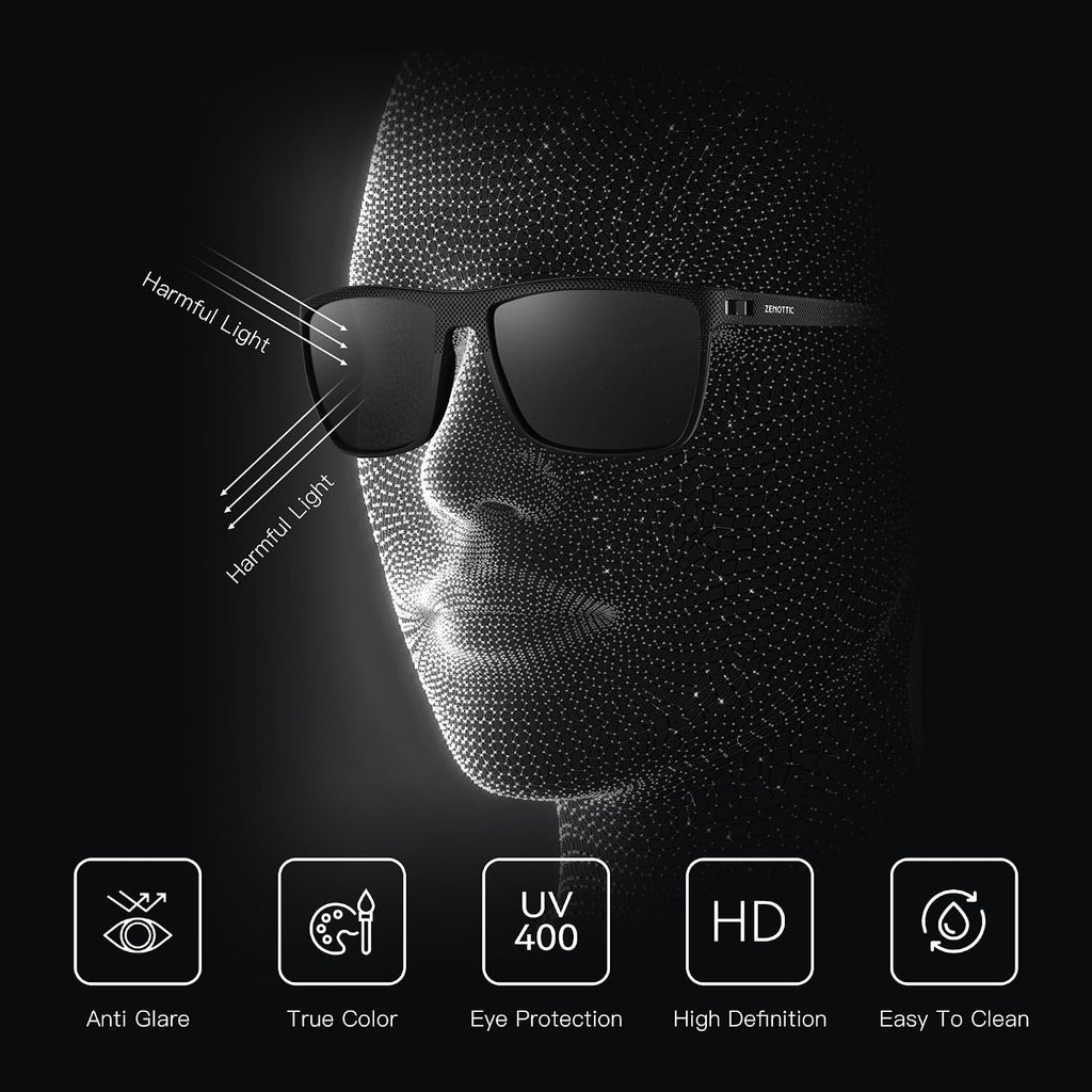 Polarized Sunglasses for Men Lightweight TR90 Frame UV400 Protection Square Sun Glasses