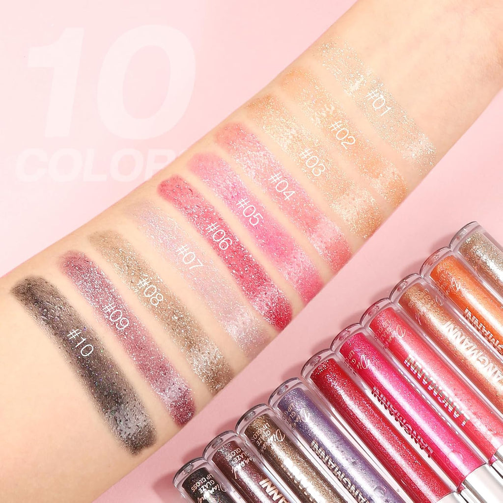 6 Colors Diamond Glitter Lip Gloss Set,Long Lasting High Shine Shimmer Liquid Lipstick Set,Hydrating,Moisturizing Lip