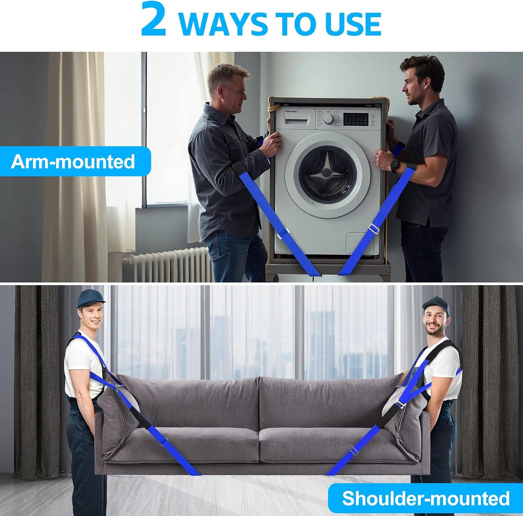 Moving Straps for Lifting Heavy Furniture: 2-Person Shoulder Lifting System | Up to 800 lb capacity, wide padded