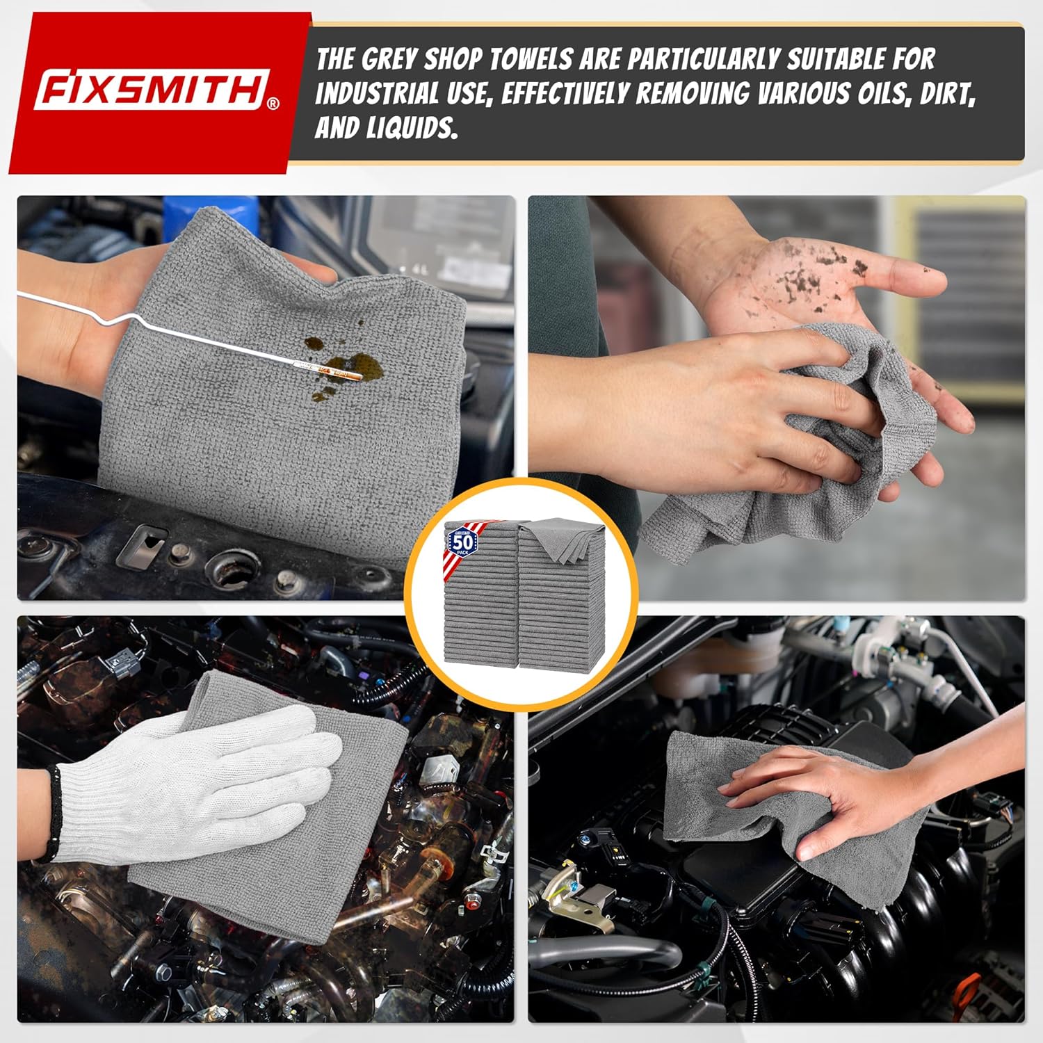 Shop Towels, Pack of 200, Grey Microfiber Cleaning Cloth Bulk, Microfiber Towels for Cars, All-Purpose Absorbent