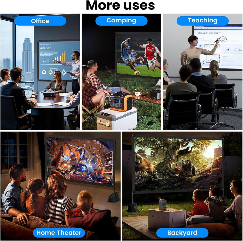 120inch Projector Screen with Stand: Portable Projector Screen Outdoor Indoor Front/Rear16:9 4K HD with Carry Bag