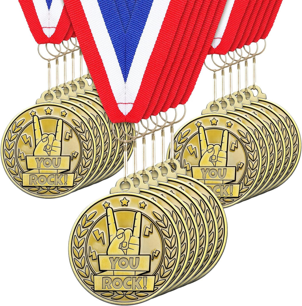 30 Pcs 2'' Gold Awards Medals Bulk Winner Medals with Neck Ribbons Encourage Team Participation for Adults Trophy