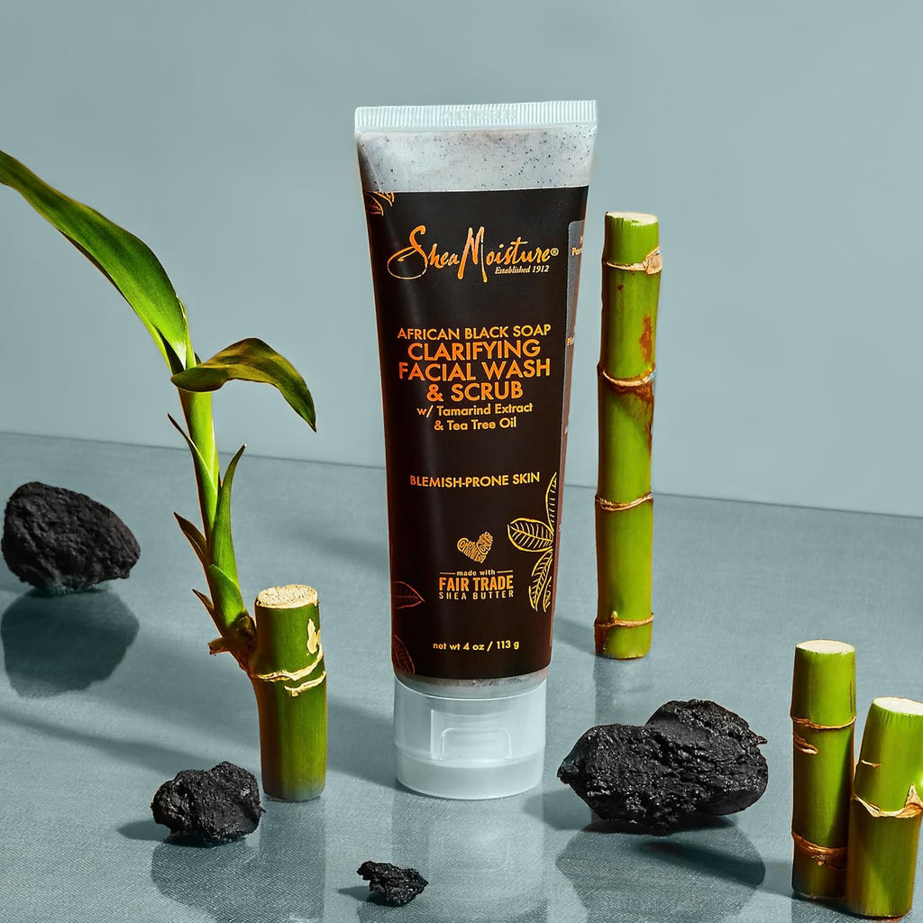 SheaMoisture Facial Wash and Scrub African Black Soap for Blemish Prone Skin to Clarify Skin 4 oz
