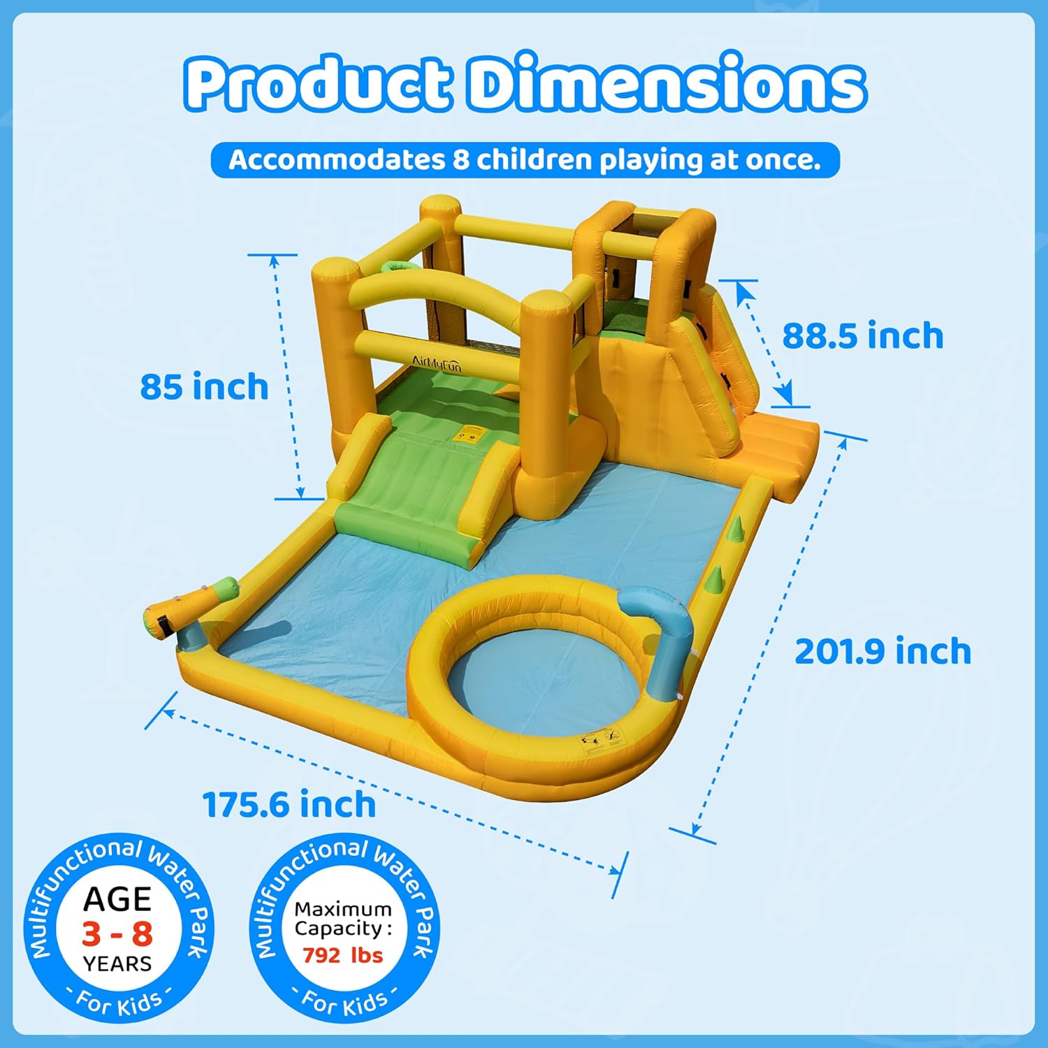 Water Slides for Kids, 9 in 1 Water Bounce House for Kids Backyard with Slide,Deep Pool, Climbing Wall, Water Cannon