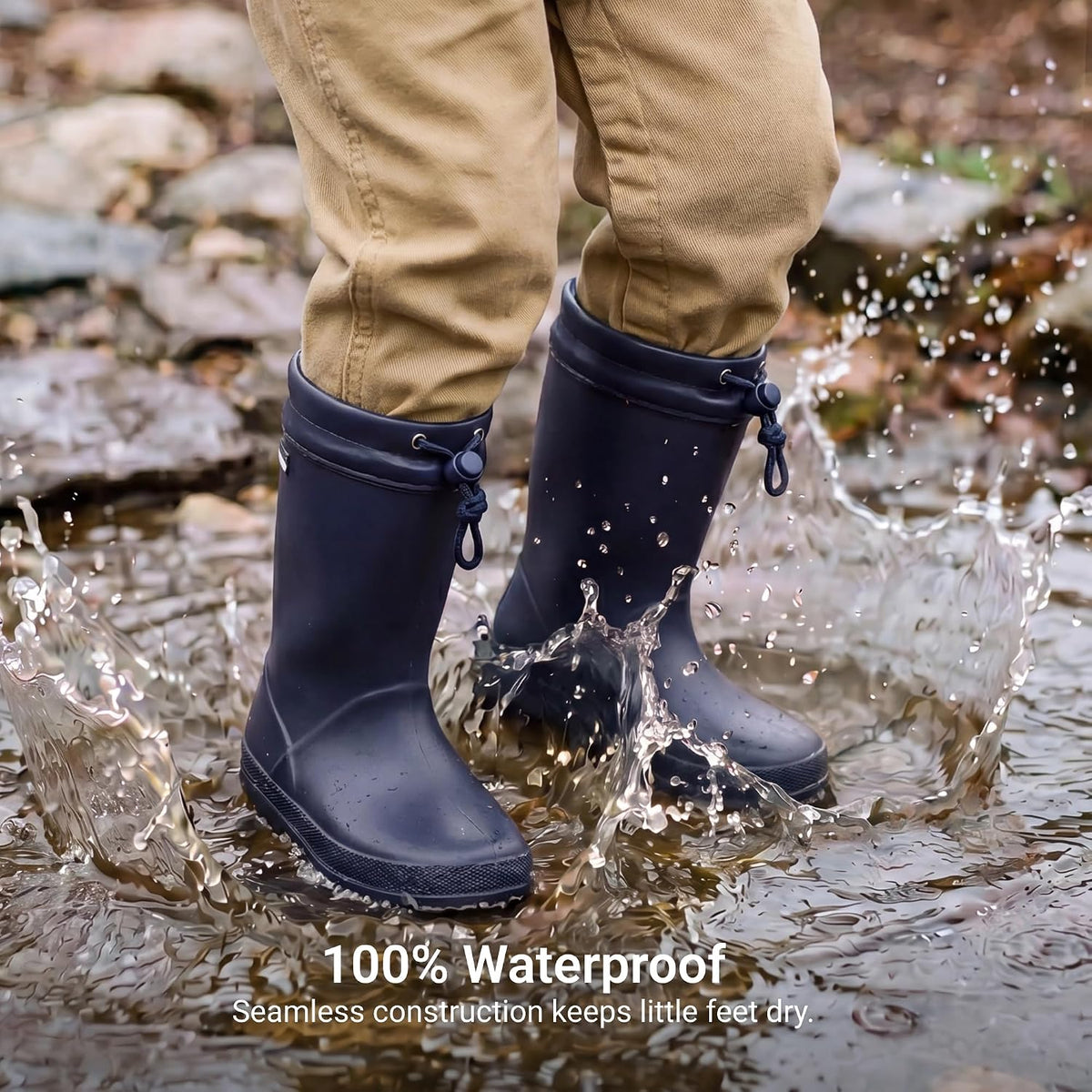 Kids Waterproof Fleece Lined Rain Boots | Lightweight,Non-Slip Outsole,Easy-On,Outdoor Rainy Play,Unisex Boys Girls