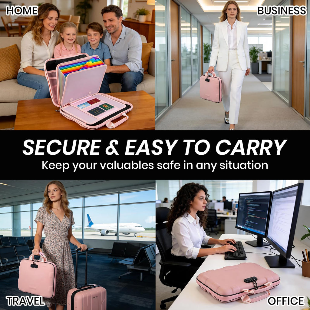 Fireproof Document Box, Hard Case Fireproof File Organizer Box with Lock and 13 Pocket Accordion File Folder