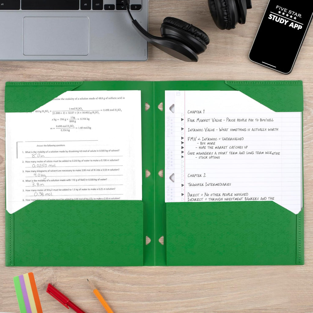 2-Pocket Plastic Folder with Stay-Put Tabs, Fits 3-Ring Binder, Holds 8.5" x 11" Paper, Assorted Colors, 4 Pack