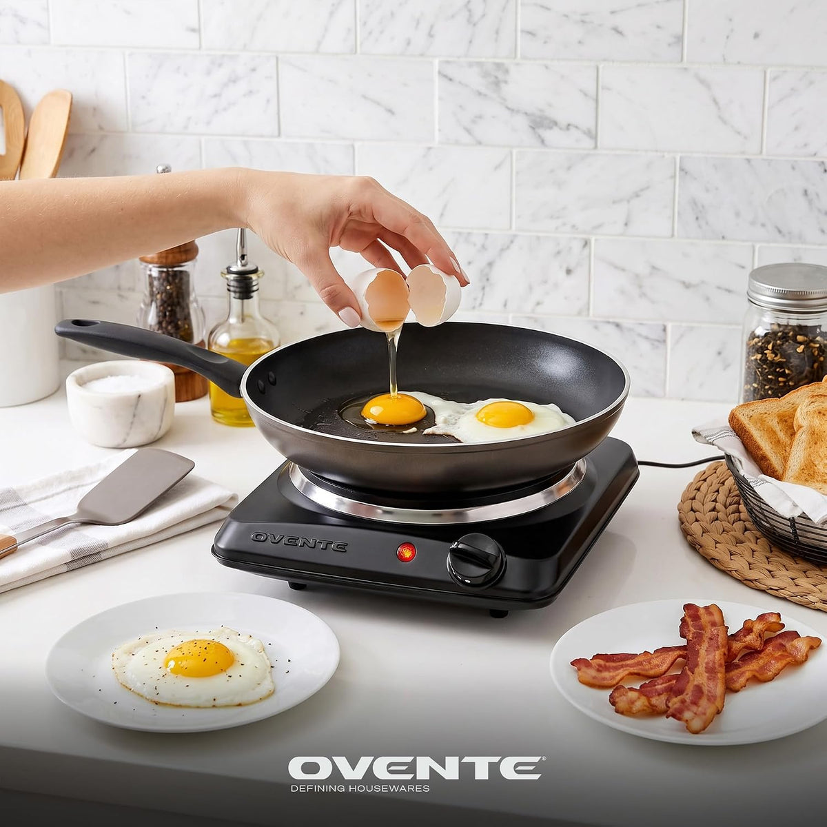 Electric Cast Iron Single Burner, 1000W Hot Plate, Black BGS101B