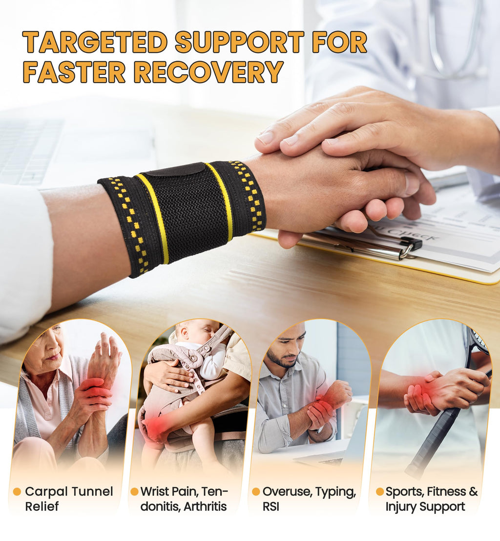 Copper Infused Compression Wrist Support Brace with Adjustable Wrap, Medium