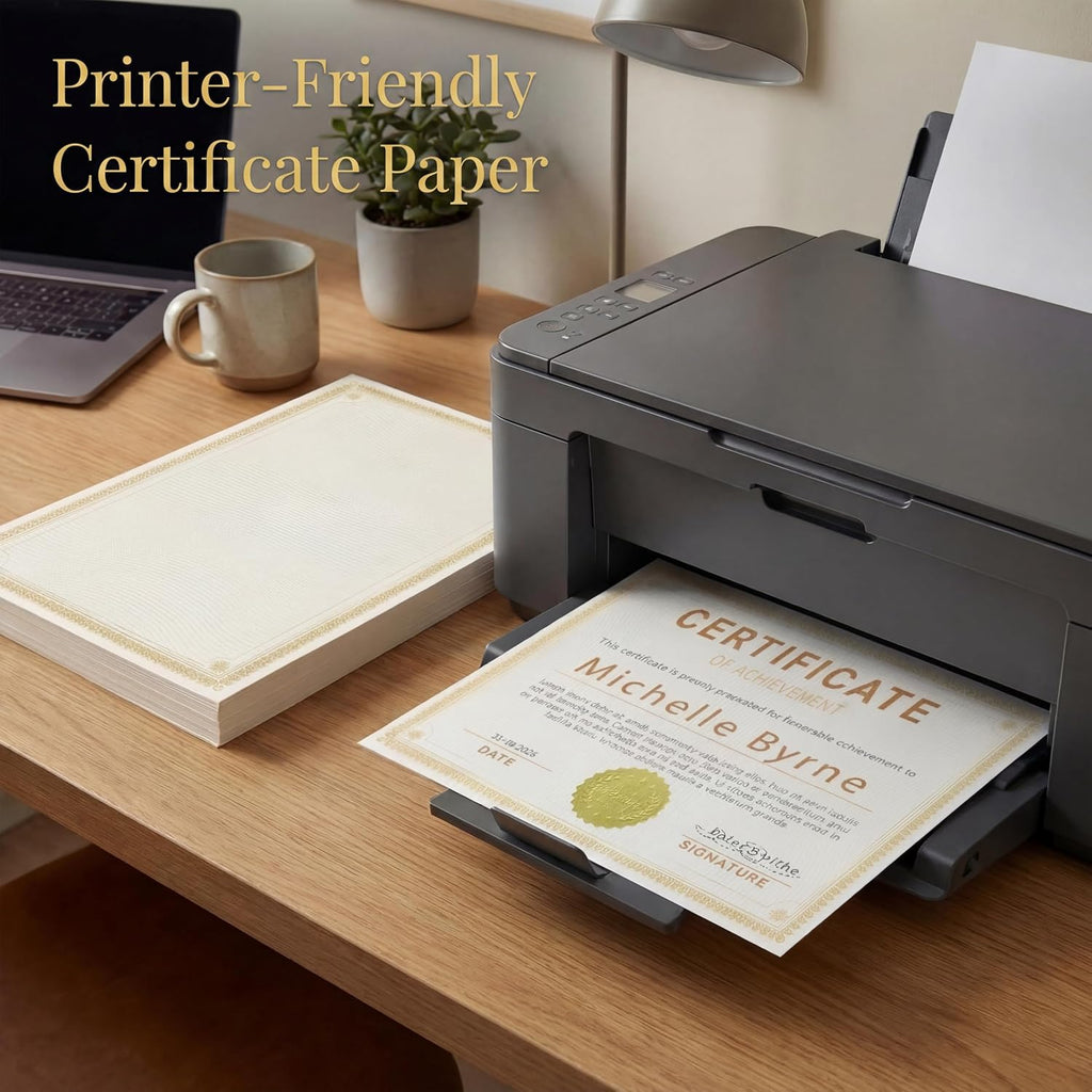 60 Sheets Printable Certificate Paper with Gold Seal Stickers | 8.5''x 11" ,130gsm Heavy Cardstock Compatible with