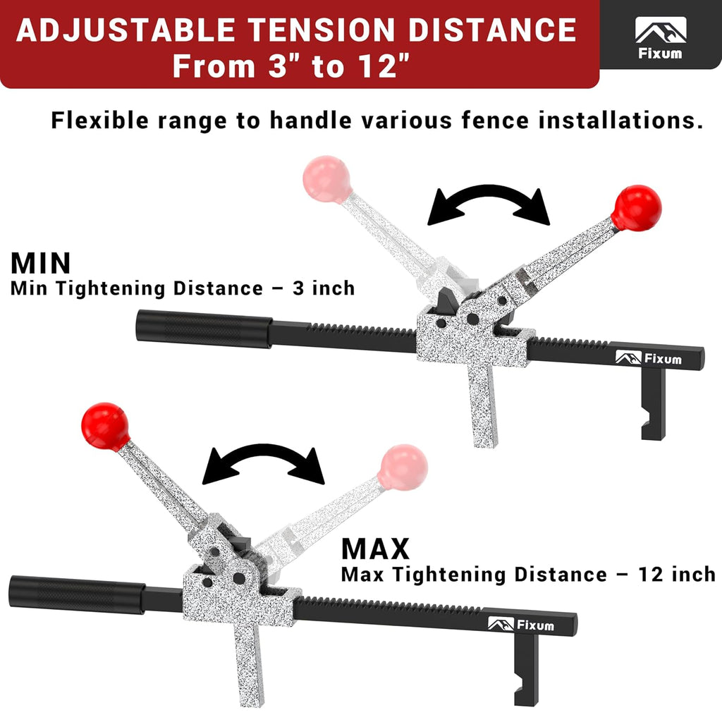 Chain Link Fence Stretcher Tool, Ratcheting Wire Fence Tightener & Puller for Woven Wire Fence, 3″–12″ Tension Range