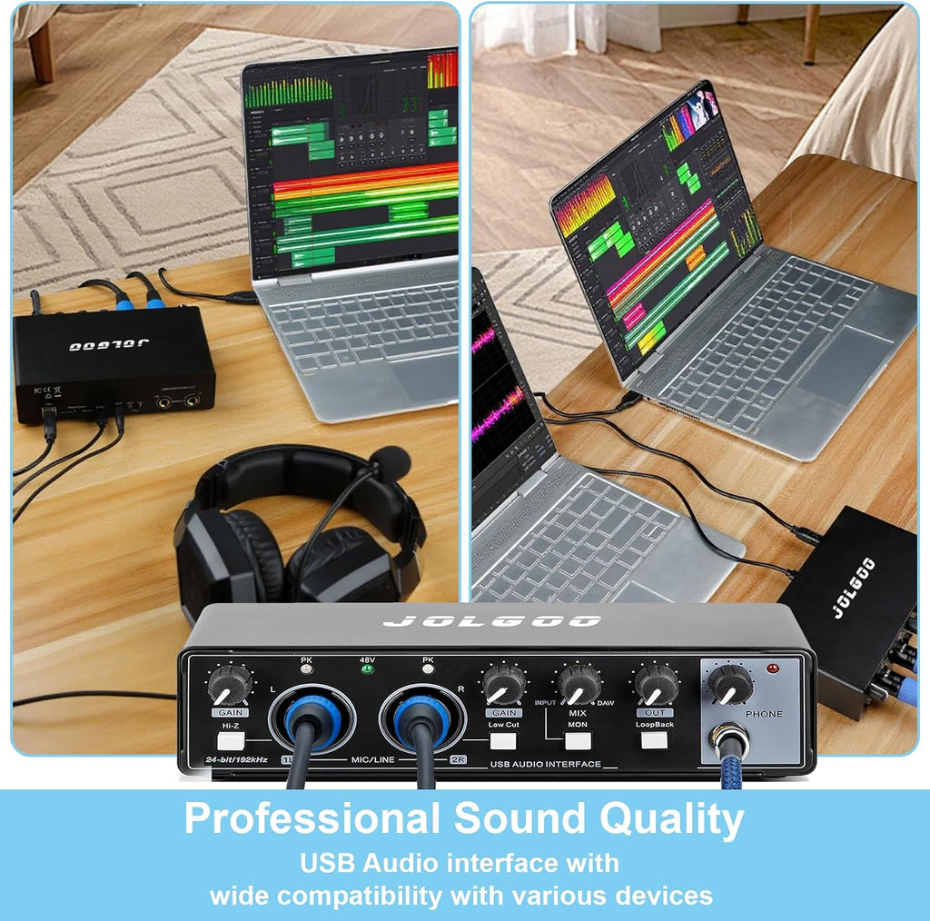 2x2 USB Audio Interface, 24-Bit/192kHz Phantom Power Recording Card | 24-Bit/192kHz Studio Quality, +48V Phantom