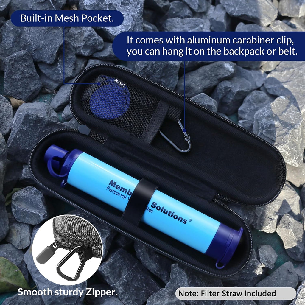 Water Filter Straw with Carry Case, Blue | Lightweight Emergency Purifier, Survival Gear, Includes Zip Lock Bag