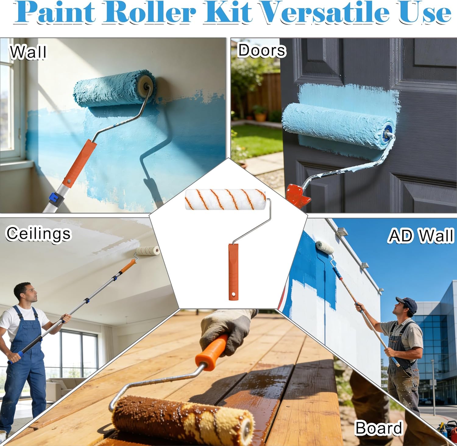 Paint Roller Kit with Extension Pole, 2-4FT Adjustable Pole, Professional 27-Piece Paint Kit, 4"9" Paint Rollers