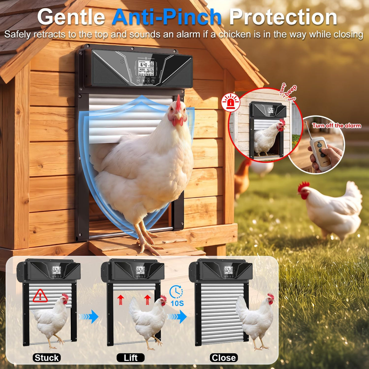 Automatic Chicken Coop Door with Remote Control, 7W Solar Chicken Door