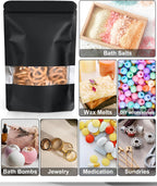 100 Pack Resealable Bags with Matte Window（Black，4" x 6"）