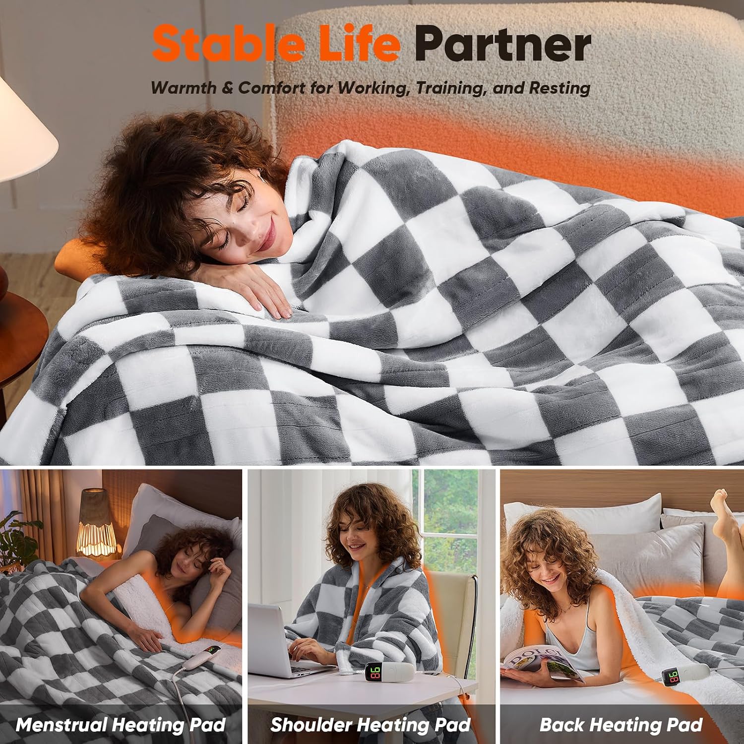 Heated Electric Blanket Throw, 50X60 Heating Blanket with 10 Heat Level & 8 Hour Auto Off for Lap, Light Gray