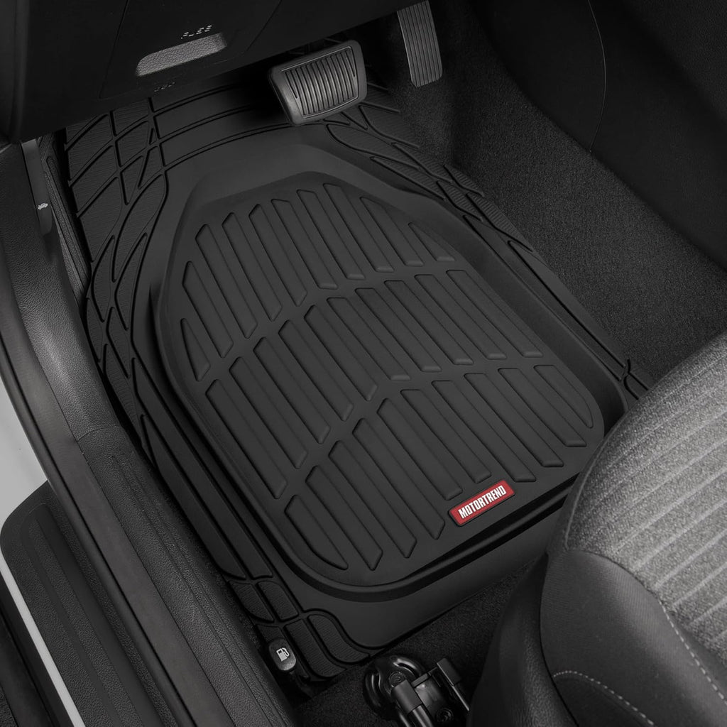 FlexTough Floor Mats for Cars, Black Deep Dish All-Weather Car Mats, Waterproof Trim-to Fit Automotive Floor Mats for