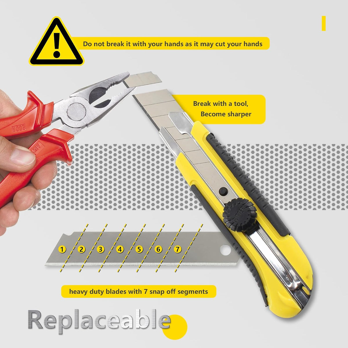 25mm Heavy Duty Utility Knife,10pcs SK5 Snap-Off Blades,Retractable Lock Box Cutter with Anti-Slip Rubber Grip for