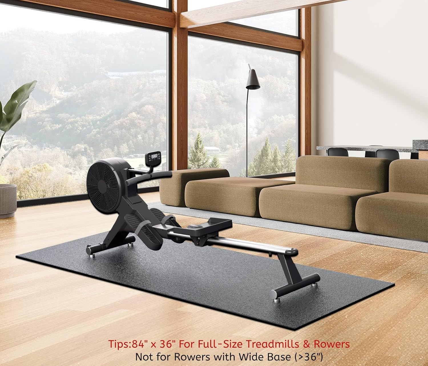 Treadmill Mat for Hardwood Floor Carpet 7'x3'/6'x3'/6'x2.5'/4'x2' | 6mm Thick Exercise Equipment Gym Mat, Compatible