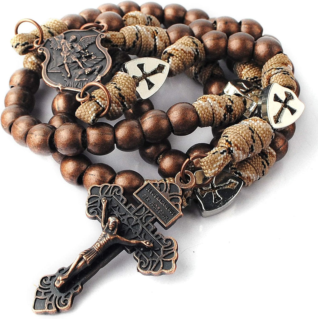 Catholic Rosary Paracord Large Metal Beads St.Michael Medal Men