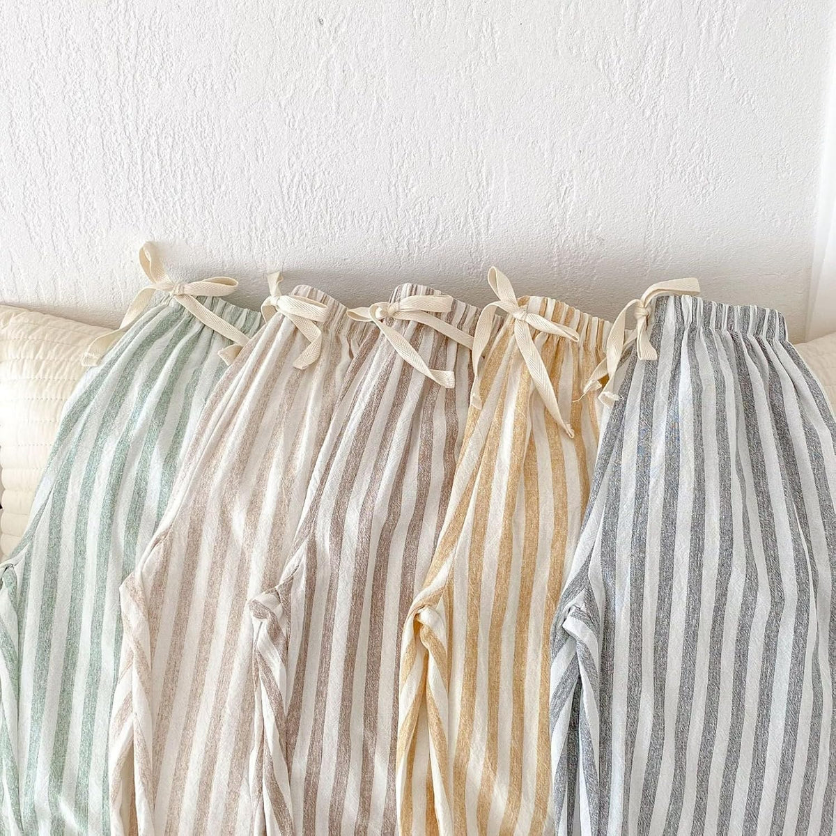 Toddler Baby Linen Pants Boy Spring Clothes Striped Toddler Pants Stretchy Drawstring Elastic Waisted Trousers 3M-5T