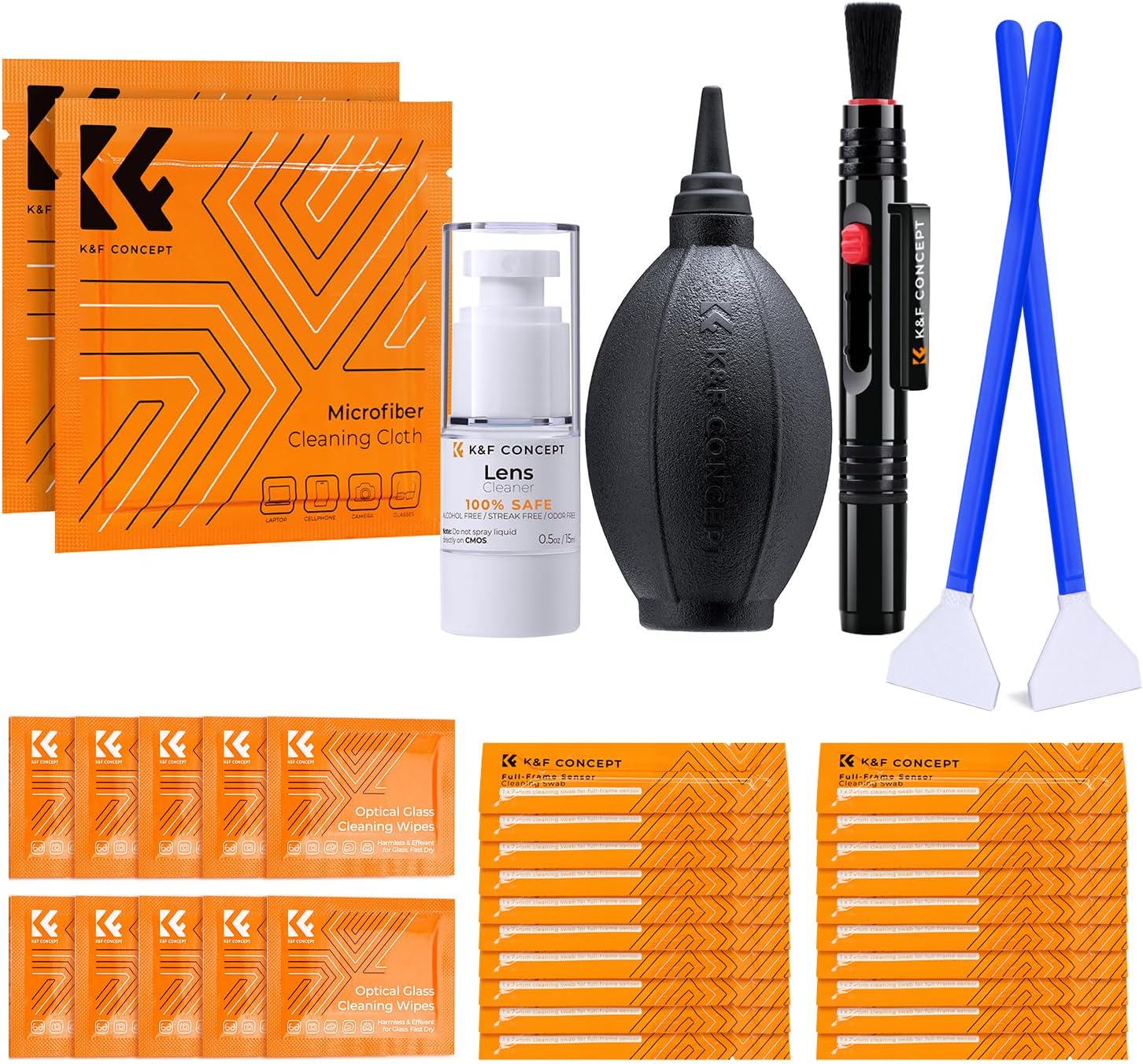 Camera Lens Cleaning Kit - 15ml Sensor Cleaner, Lens Pen Brush, Air Blower, Microfiber Cleaning Cloths & Full-Frame