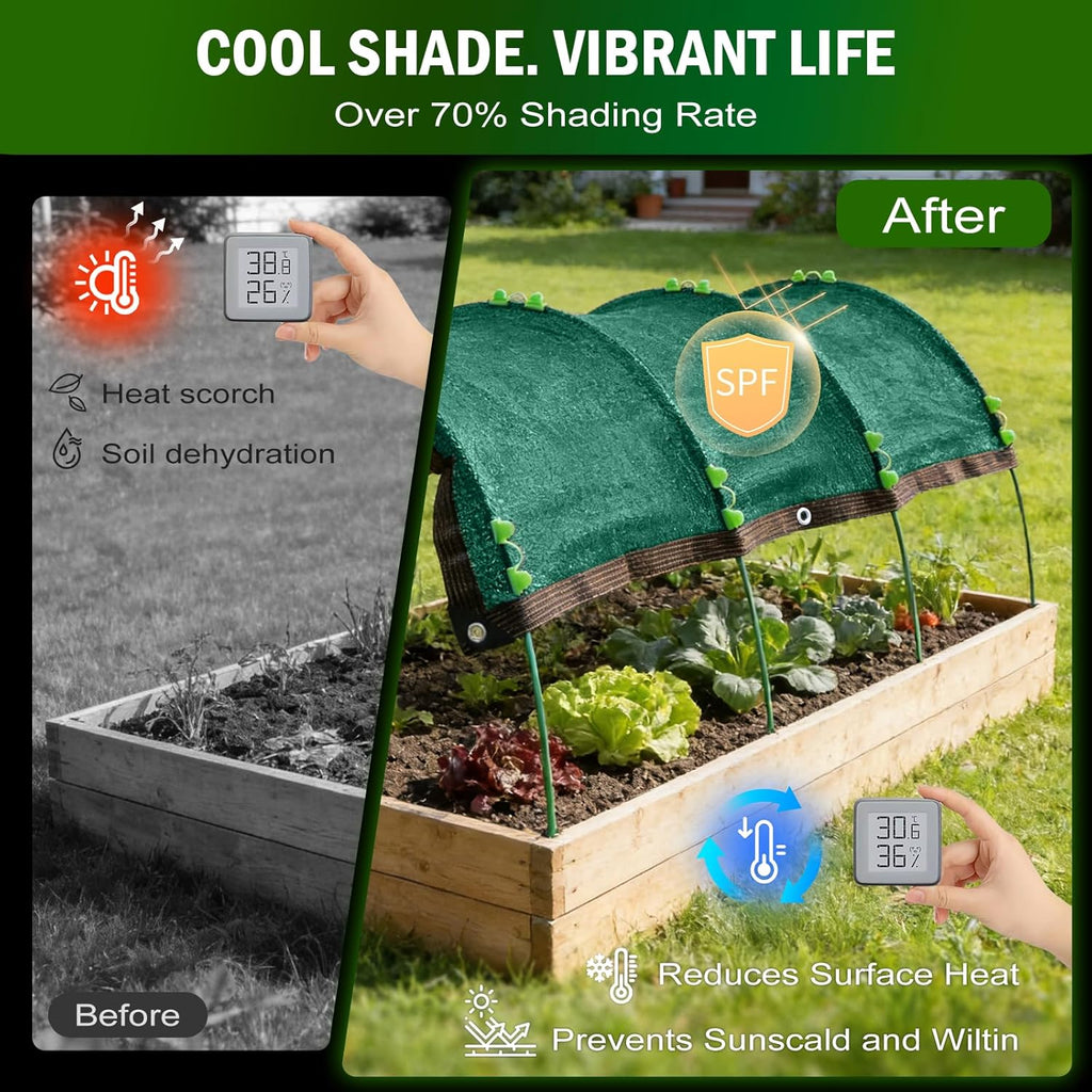 Garden Shade Kit 78.7"x39.4", 70% Green Shade Cloth with Hoops for Plants, Raised Garden Bed Shade Cover for Heat