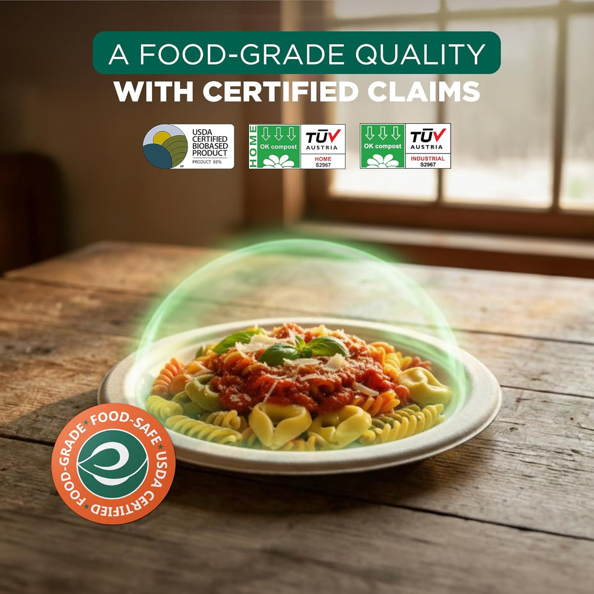 9 Inch Disposable Bagasse Paper Plates (100 Pack, Round)