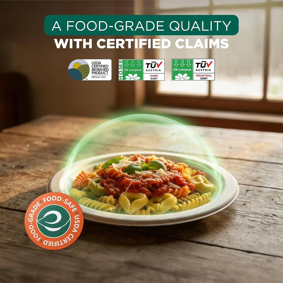 9 Inch Disposable Bagasse Paper Plates (100 Pack, Round)