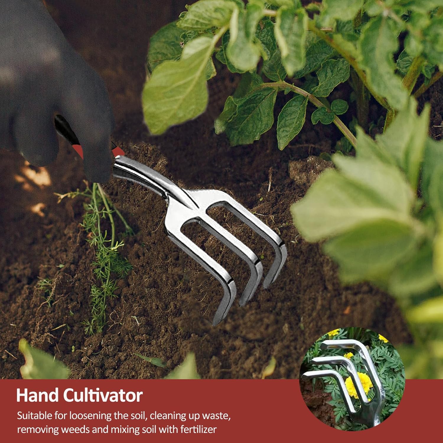 Garden Tool Set, 3 Piece Gardening Tools Includes Garden Trowel, Transplant Trowel and Hand Rake with Non-Slip