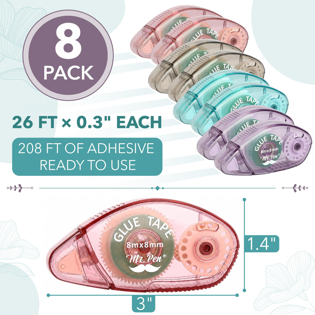 Scrapbook Tape, 0.31 in x 26 FT, 8 Pack, Double Sided Tape Roller