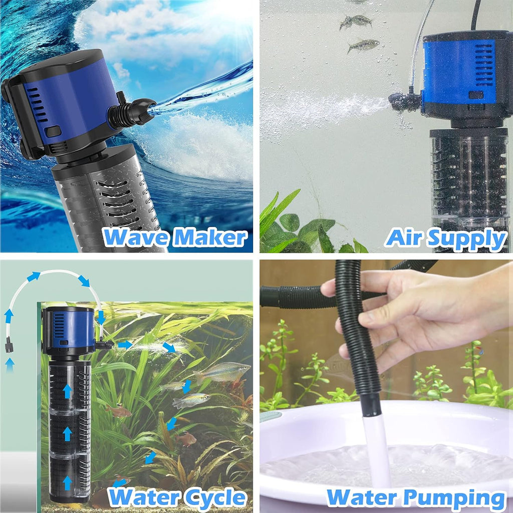 Fish Tank Filter Powerful 400GPH for 75-200 Gallon Large Aquarium Small Pond Fountain, Wave-Maker Submersible Water