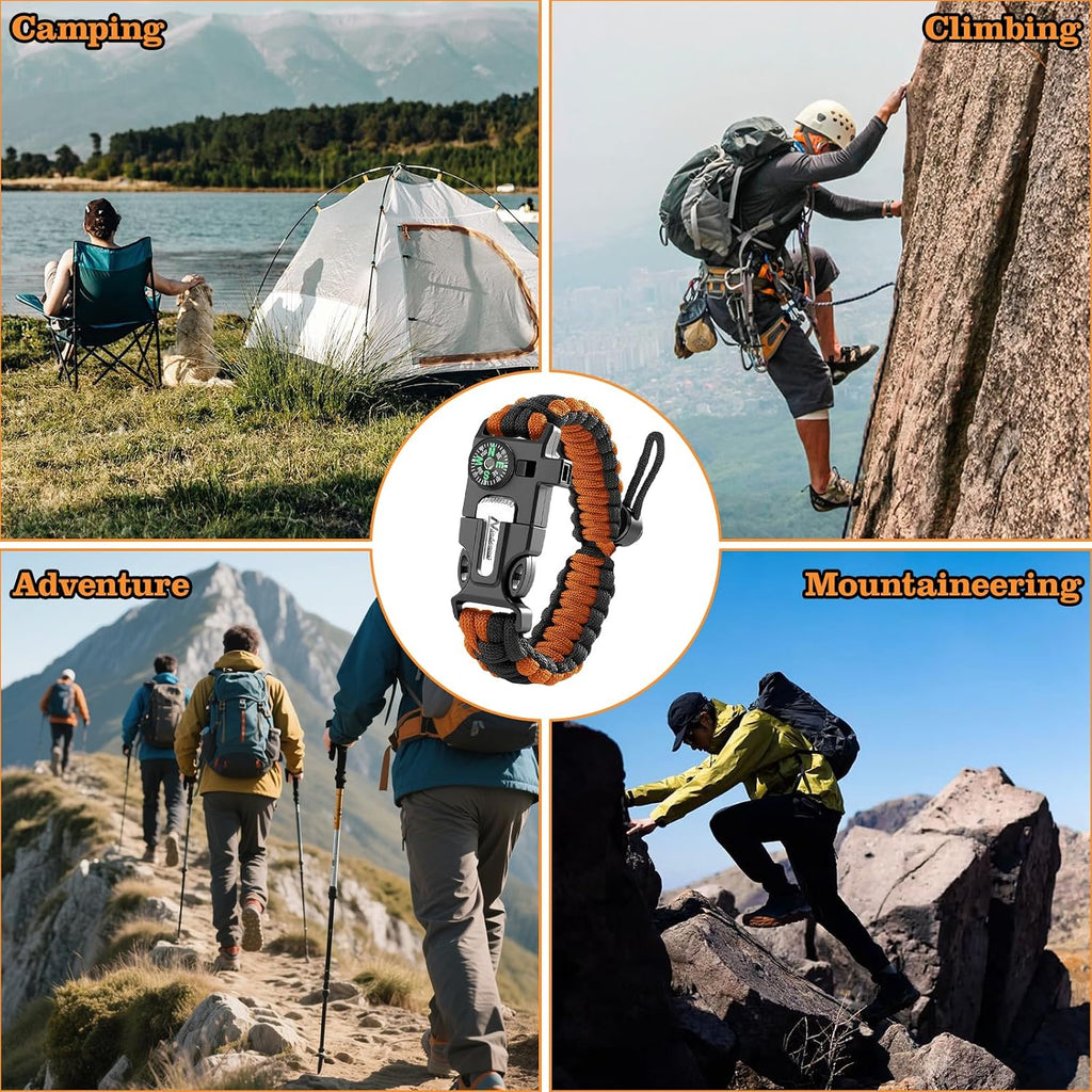 Paracord Survival Bracelet (3 Pack) - Adjustable with Fire Starter, Whistle, Compass - Survival Gear for Hiking