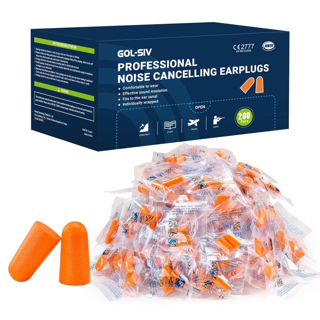 200 Pairs Foam Ear Plugs - 38dB(NRR 33dB) Noise Reduction