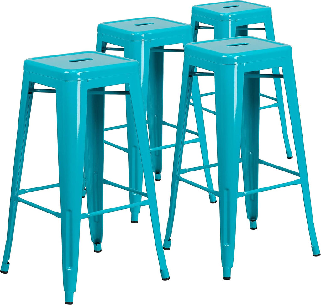 30 in Indoor/Outdoor Backless Barstool, Blue, 4-Pack