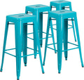 30 in Indoor/Outdoor Backless Barstool, Blue, 4-Pack