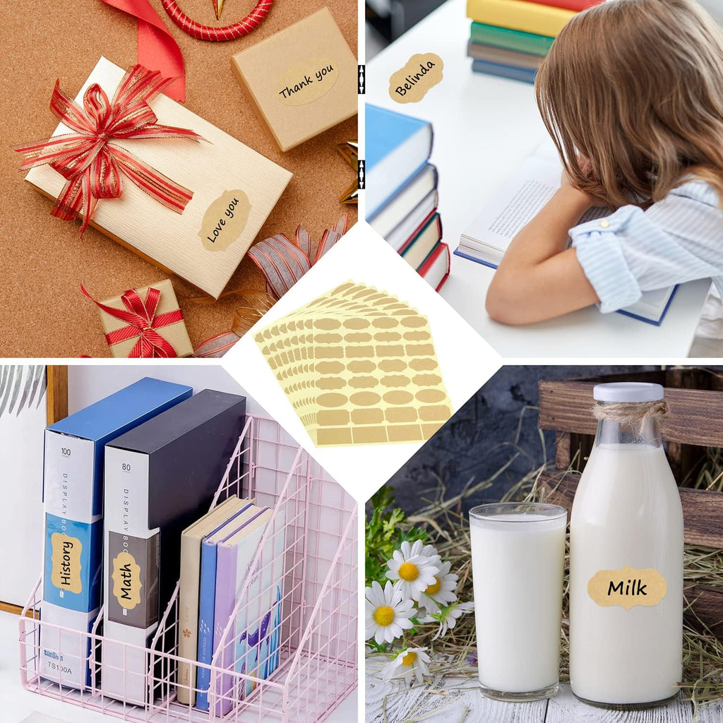 Fancy Shape Kraft Label Stickers, 256 Pcs Gift Tag Stickers