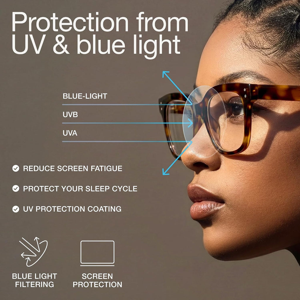 Blue Light Glasses for Women - Oversized UV & Blue Light Blocker Chunky Frames, Stylish Eyewear Access