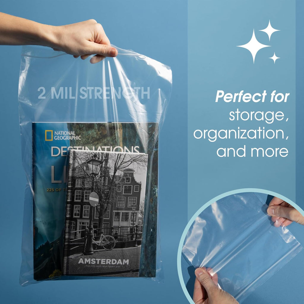 13" X 15" (100 Count) 2 Mil Clear Reclosable Zip Plastic Poly Bags
