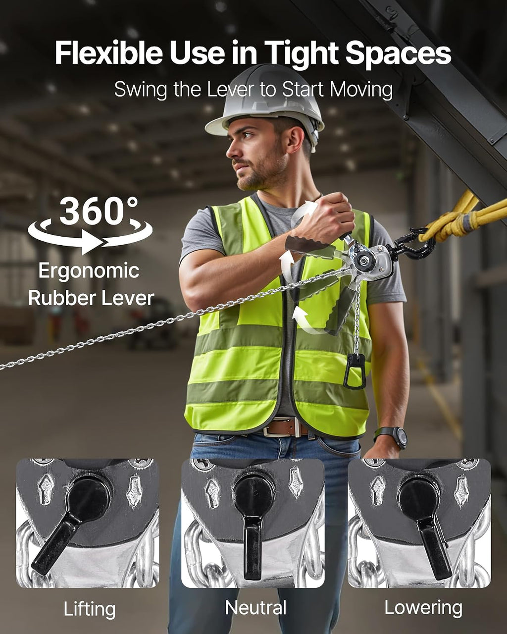 Manual Lever Chain Hoist, 1/2T 1100LBS Capacity Heavy Duty Come Along, 5FT Lift G80 Alloy Steel Chain with Dual Pawl