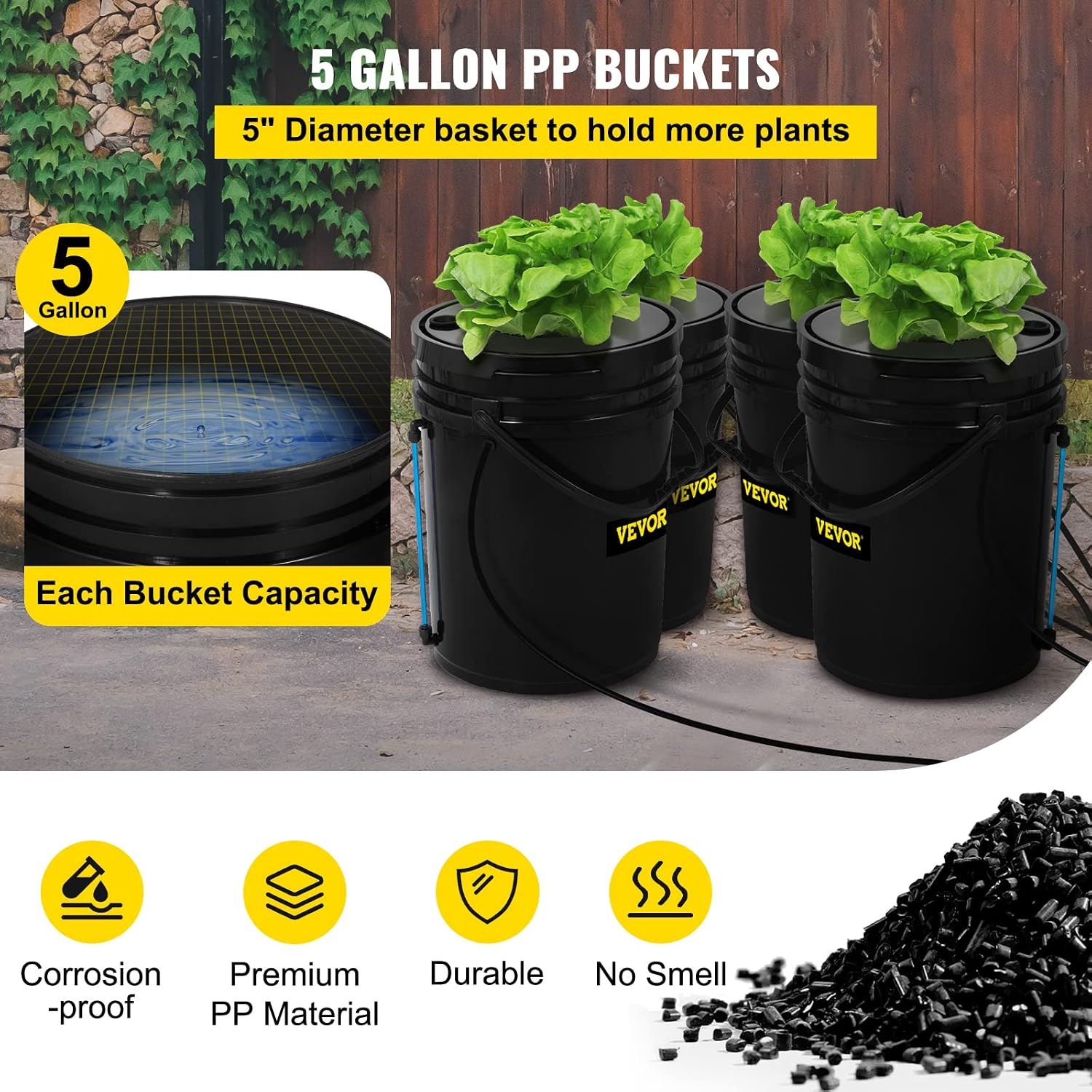 DWC Hydroponic System, 5 Gallon 4 Buckets, Deep Water Culture Growing Bucket, Hydroponics Grow Kit with Pump, Air